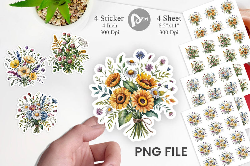 Summer Wildflower Watercolor Sticker Sublimation artnoy 