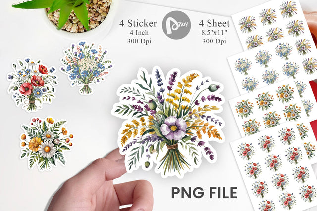 Summer Wildflower Watercolor Sticker Sublimation artnoy 
