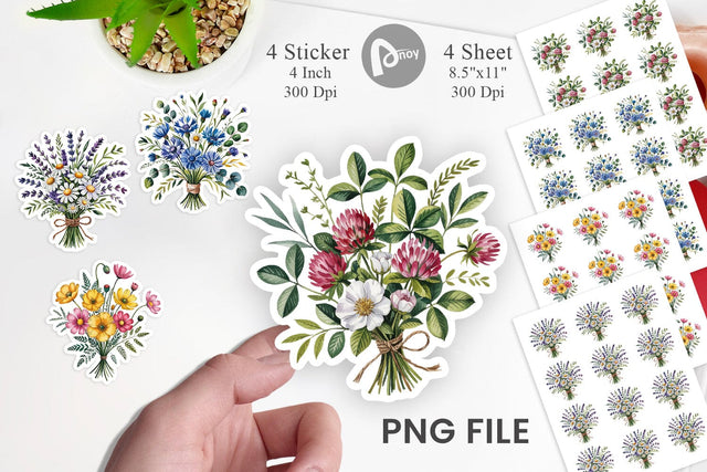 Summer Wildflower Watercolor Sticker Sublimation artnoy 