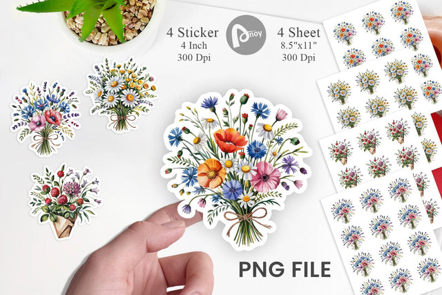 Summer Wildflower Watercolor Sticker Sublimation artnoy 