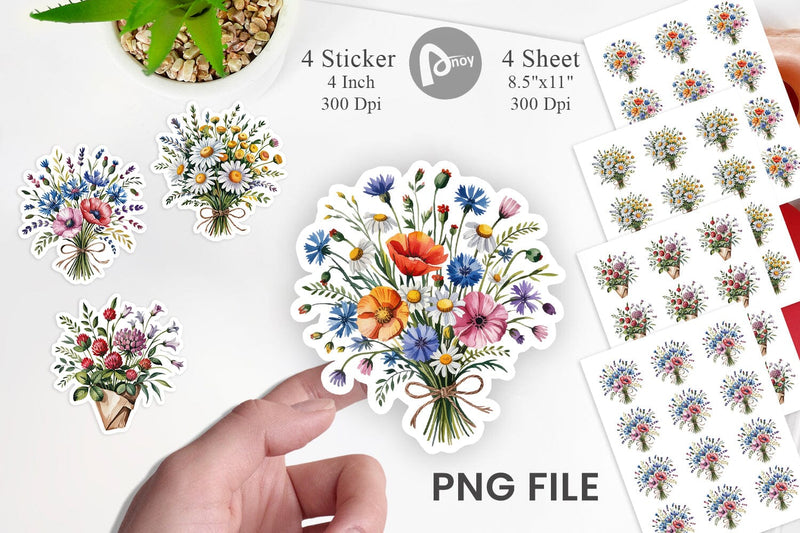 Summer Wildflower Watercolor Sticker Sublimation artnoy 