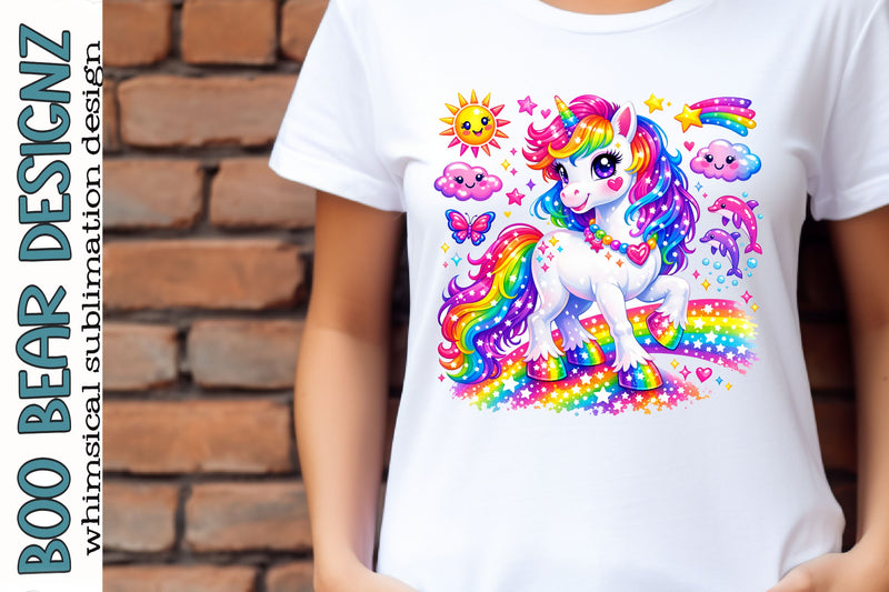 Summertime Rainbow Unicorn Sublimation Boo Bear Designz 