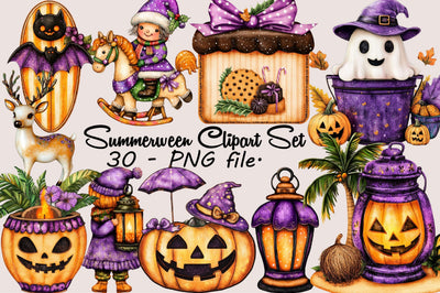 Summerween Clipart Set PNG Clipart Bundle. Sublimation SVGArt 