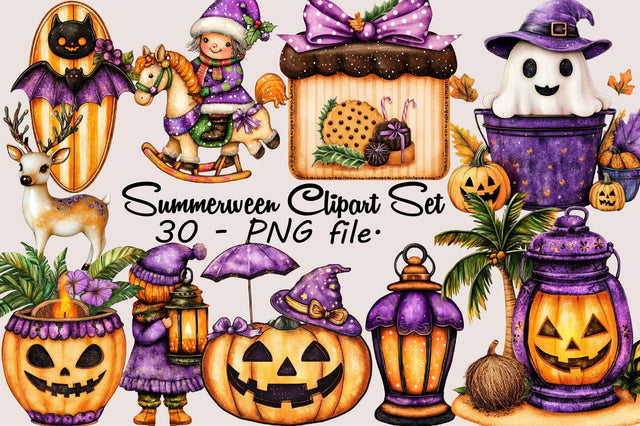 Summerween Clipart Set PNG Clipart Bundle. Sublimation SVGArt 