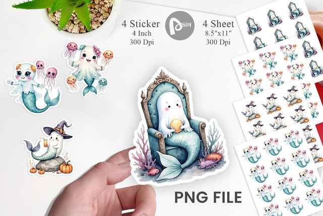 Summerween Ghost Mermaids Sticker Sublimation artnoy 