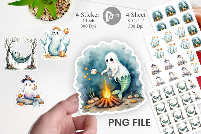 Summerween Ghost Mermaids Sticker Sublimation artnoy 
