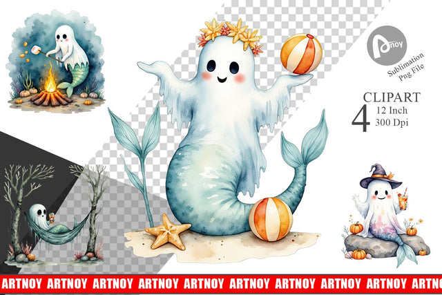 Summerween Ghosts Clipart Sublimation artnoy 
