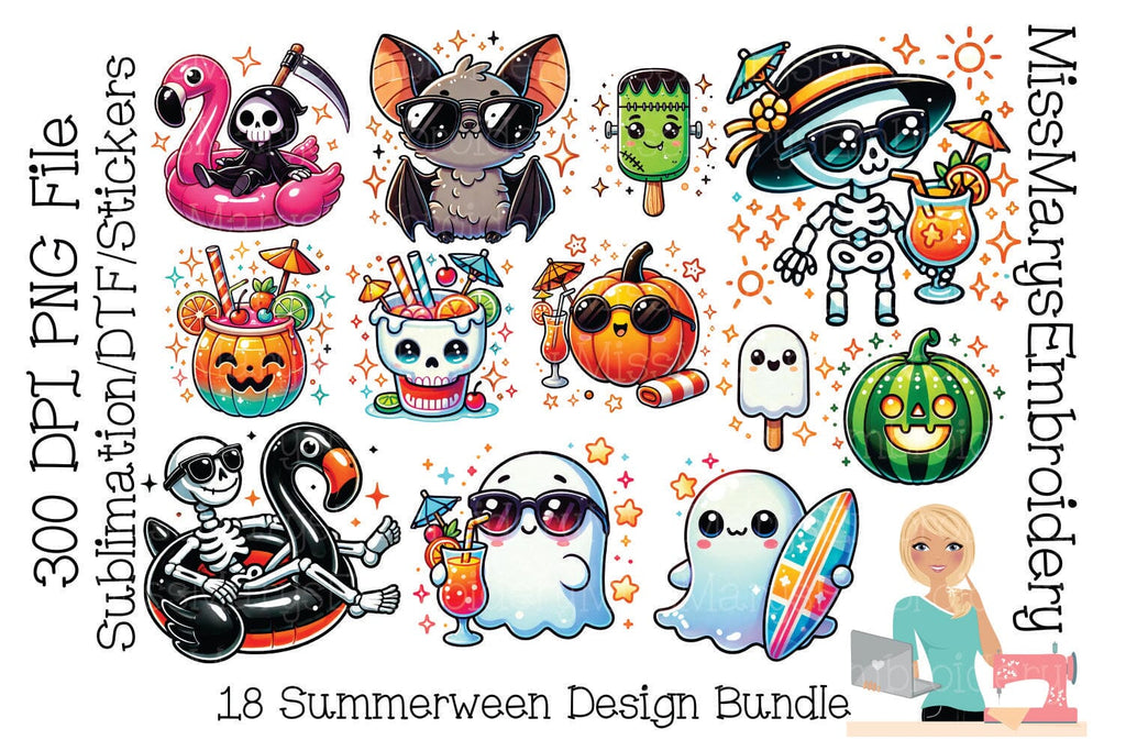 Summerween PNG Clipart Bundle | Halloween Beach Sublimation | Summer ...