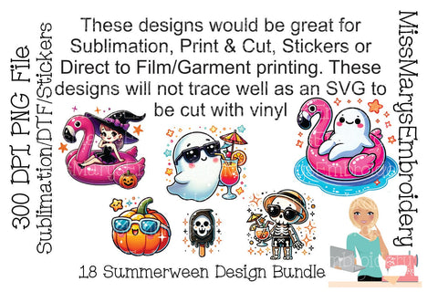 Summerween PNG Clipart Bundle | Halloween Beach Sublimation | Summer Ghost Clipart | Beach Skeleton Designs | Summerween designs | Sublimation MissMarysEmbroidery 