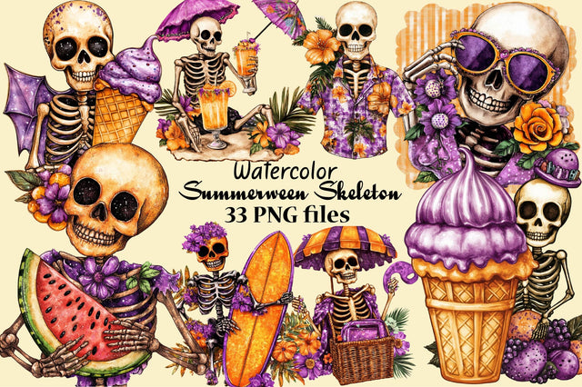Summerween Skeleton Clipart Bundle Sublimation SVGArt 
