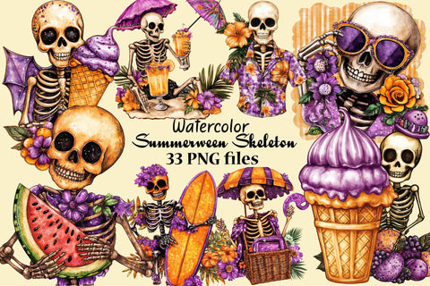Summerween Skeleton Clipart Bundle Sublimation SVGArt 