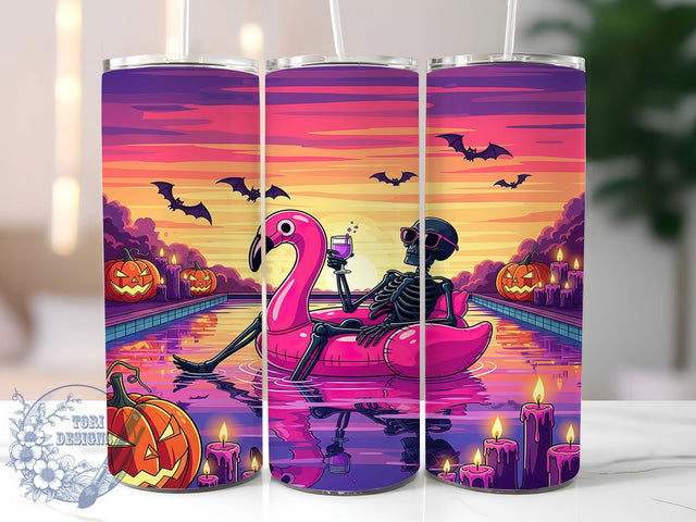 Summerween Skeleton Halloween Tumbler, Halloween Skeleton, Summer Halloween, Skeleton Tumbler, 20oz Tumbler Wrap, Sublimation Design, Skinny Tumbler Png Sublimation ToriDesigns 