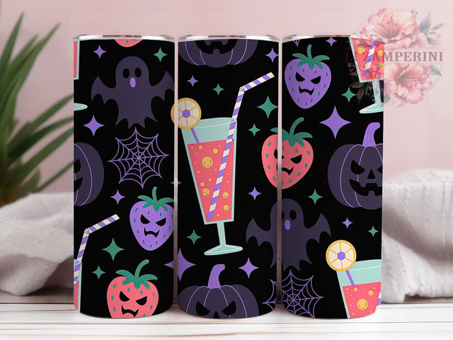 Summerween Strawberry Ghost Tumbler, Spooky Season Wrap, Cute Strawberry Ghost Sublimation, Sweet & Spooky Drinkware, Pastel Halloween Cup, Kawaii Summerween Tumbler, Tropical Halloween Wrap Sublimation Li Zamperini 