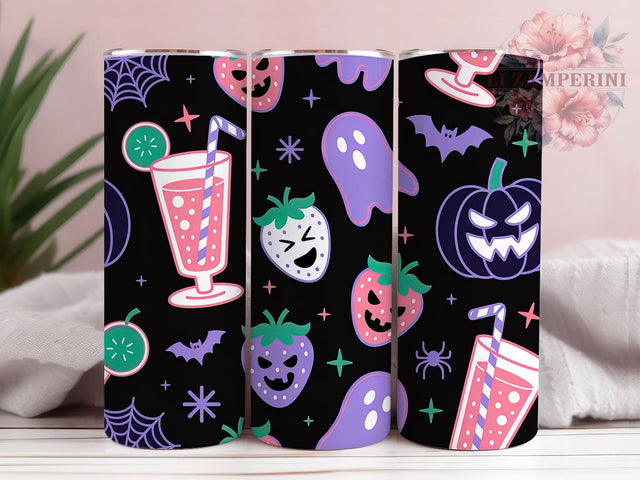 Summerween Strawberry Ghost Tumbler, Spooky Season Wrap, Cute Strawberry Ghost Sublimation, Sweet & Spooky Drinkware, Pastel Halloween Cup, Kawaii Summerween Tumbler, Tropical Halloween Wrap Sublimation Li Zamperini 
