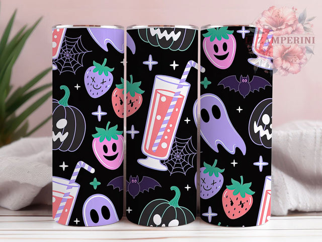 Summerween Strawberry Ghost Tumbler, Spooky Season Wrap, Cute Strawberry Ghost Sublimation, Sweet & Spooky Drinkware, Pastel Halloween Cup, Kawaii Summerween Tumbler, Tropical Halloween Wrap Sublimation Li Zamperini 
