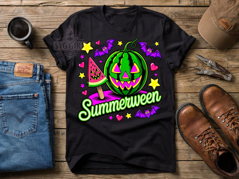 Summerween Watermelon T-Shirt PNG, Summerween Watermelon, Spooky Style, Holiday Vibes, Halloween Fashion, Sublimation PNG, Statement Shirt, Seasonal Apparel Sublimation SvggirlplusArt 