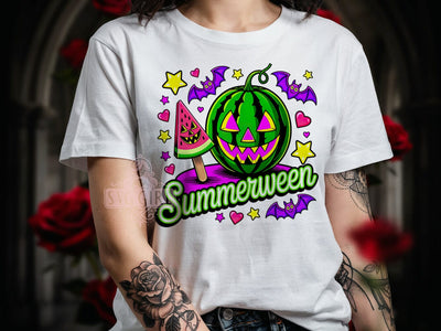 Summerween Watermelon T-Shirt PNG, Summerween Watermelon, Spooky Style, Holiday Vibes, Halloween Fashion, Sublimation PNG, Statement Shirt, Seasonal Apparel Sublimation SvggirlplusArt 