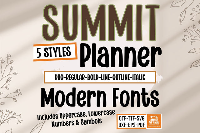 Summit Planner Font Bundle | Modern Serif Font Duo | 5 Styles Regular, Bold, Line, Outline & Italic | OTF TTF SVG Fonts for Cricut & Canva SVG TonisArtStudio 