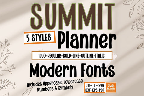 Summit Planner Font Bundle | Modern Serif Font Duo | 5 Styles Regular, Bold, Line, Outline & Italic | OTF TTF SVG Fonts for Cricut & Canva SVG TonisArtStudio 