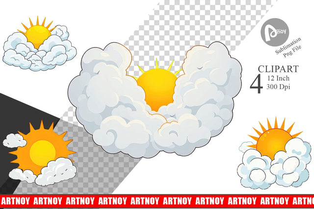 Sun and Clouds Clipart Sublimation artnoy 