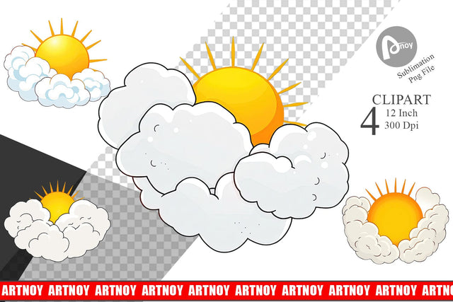 Sun and Clouds Clipart Sublimation artnoy 