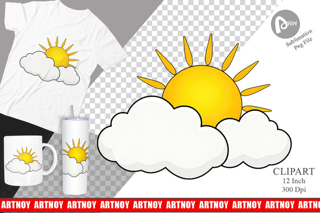 Sun and Clouds Clipart Sublimation artnoy 