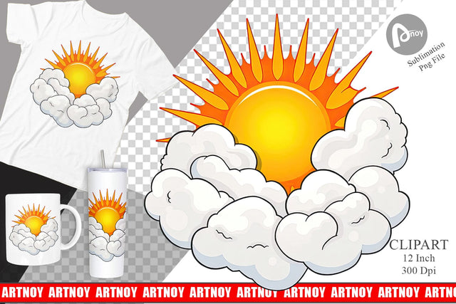 Sun and Clouds Clipart Sublimation artnoy 