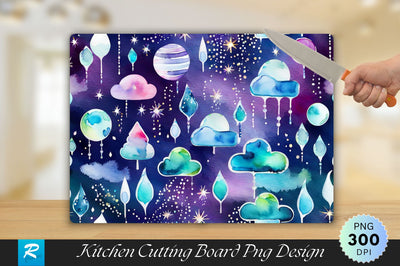 Sun and Clouds on a Dark Blue Cutting Board Sublimation Regulrcrative 