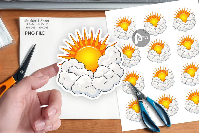 Sun and Clouds Sticker Sublimation artnoy 