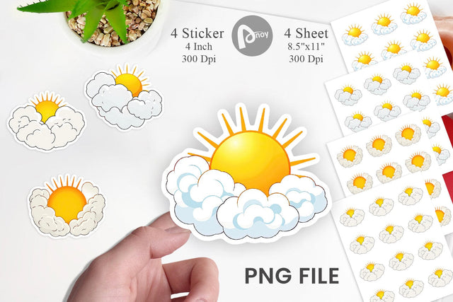 Sun and Clouds Sticker Sublimation artnoy 