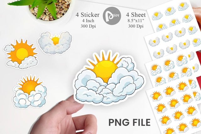 Sun and Clouds Sticker Sublimation artnoy 