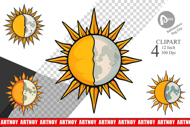 Sun and Moon Clipart Sublimation artnoy 