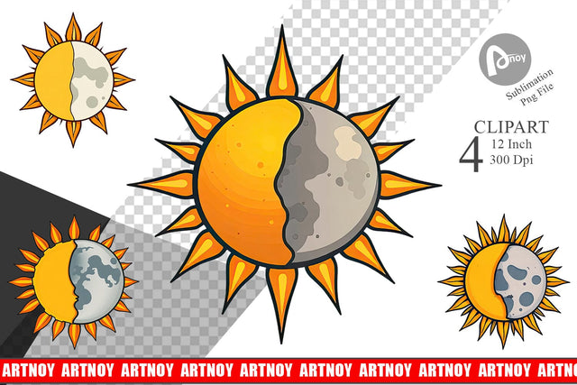 Sun and Moon Clipart Sublimation artnoy 