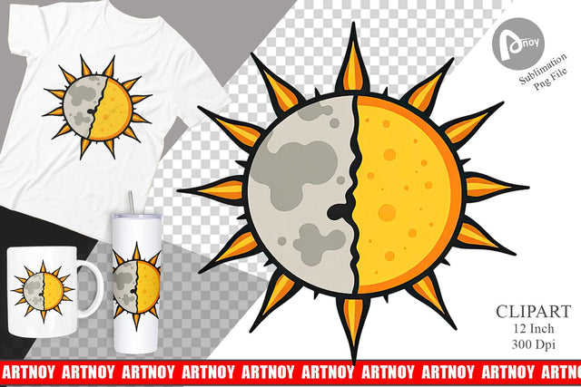 Sun and Moon Clipart Sublimation artnoy 