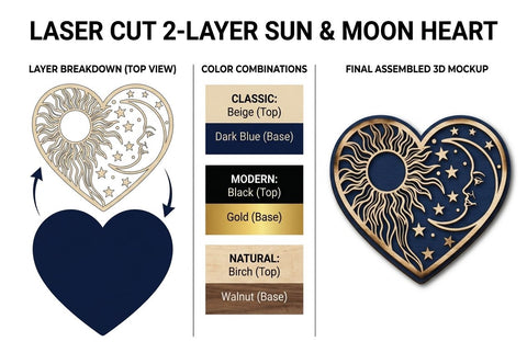 Sun and Moon Heart Mandala – Celestial Laser Cut Wooden SVG Design SVG Regulrcrative 