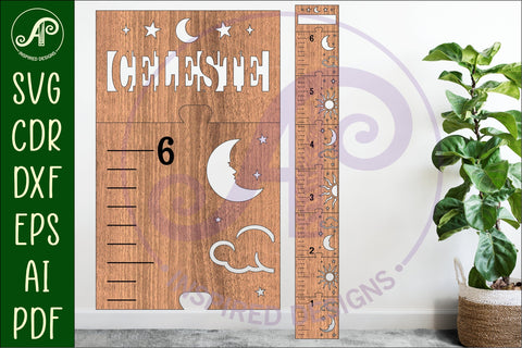 Sun and moon personalized kids height chart in imperial SVG APInspireddesigns 