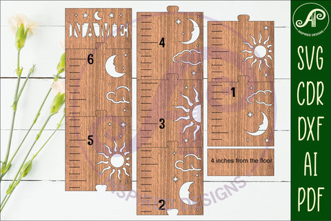 Sun and moon personalized kids height chart in imperial SVG APInspireddesigns 
