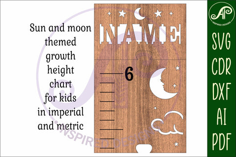 Sun and moon personalized kids height chart in imperial SVG APInspireddesigns 