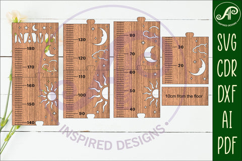 Sun and moon personalized kids height chart in metric SVG APInspireddesigns 