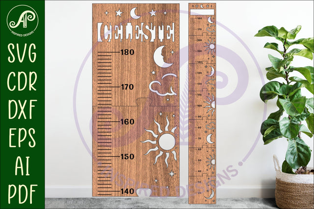 Sun and moon personalized kids height chart in metric SVG APInspireddesigns 