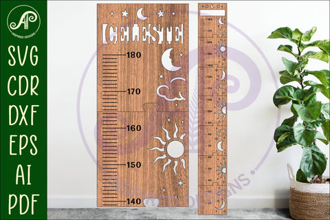 Sun and moon personalized kids height chart in metric SVG APInspireddesigns 