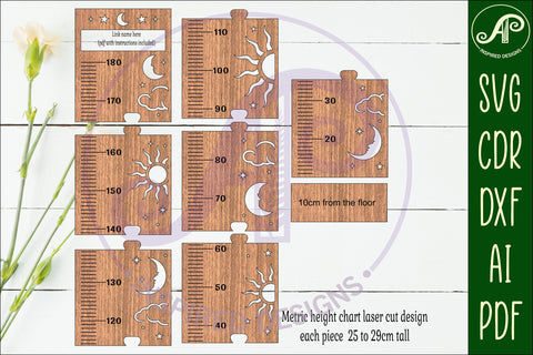 Sun and moon personalized kids height chart in metric SVG APInspireddesigns 