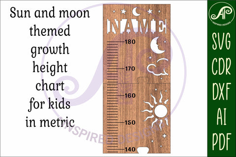 Sun and moon personalized kids height chart in metric SVG APInspireddesigns 