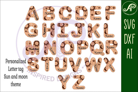 Sun and moon theme tag letter designs keychain DIGITAL SVG SVG APInspireddesigns 