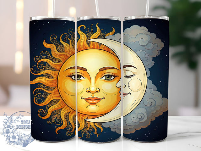 Sun and Moon Tumbler, Boho Design Tumbler, 20oz Sublimation Wrap, Celestial Art, Astrology Gift, Bohemian Drinkware, Digital Download Sublimation ToriDesigns 