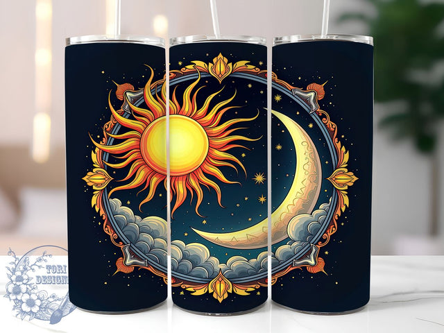 Sun and Moon Tumbler, Boho Design Tumbler, 20oz Sublimation Wrap, Celestial Art, Astrology Gift, Bohemian Drinkware, Digital Download Sublimation ToriDesigns 
