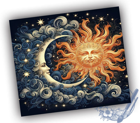 Sun and Moon Tumbler, Boho Design Tumbler, 20oz Sublimation Wrap, Celestial Art, Astrology Gift, Bohemian Drinkware, Digital Download Sublimation ToriDesigns 