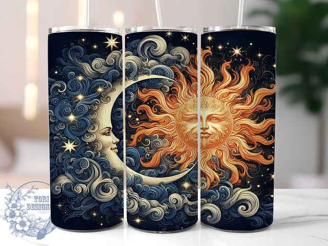 Sun and Moon Tumbler, Boho Design Tumbler, 20oz Sublimation Wrap, Celestial Art, Astrology Gift, Bohemian Drinkware, Digital Download Sublimation ToriDesigns 