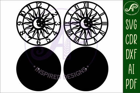Sun and moon wall clock laser cut files, SVG file SVG APInspireddesigns 