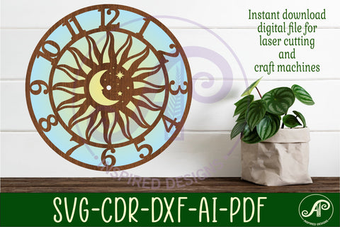 Sun and moon wall clock laser cut files, SVG file SVG APInspireddesigns 